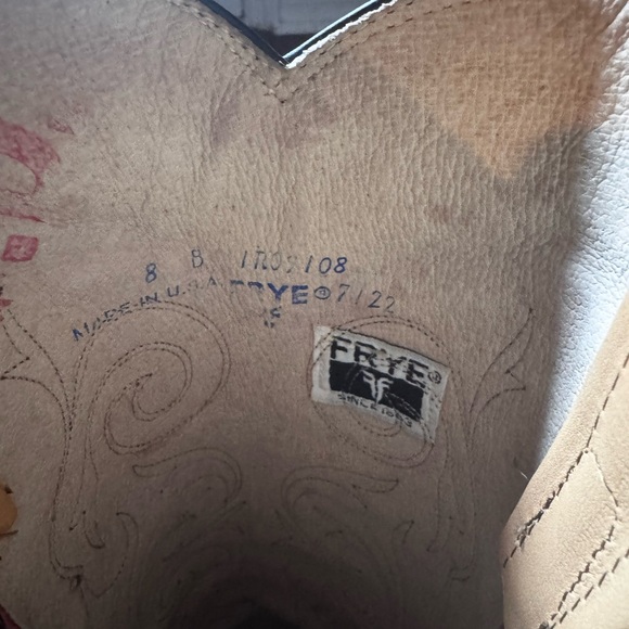 Vintage Frye Tall Western Boots Women’s 8 B Made USA Two-Tone Leather Heeled - Picture 13 of 14